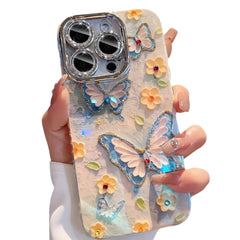 Phone Case (iPhone 15/iPhone 14/iPhone 13 Case Beautiful Butterfly Oil Painting) Pattern Women Teen Girls Glitter Pretty Phone Cases Protective Cover (iPhone 14 pro)